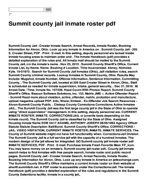 If the Portage County Jail inmate search website is not currently online or up to date, call 330-297-3891 for assistance in locating your inmate. . Summit county jail roster pdf
